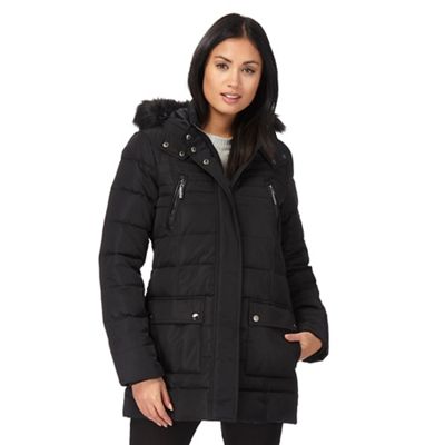 Maine New England Black faux fur trim hooded jacket